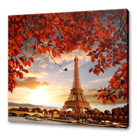 Red Autumn Leaves, Eiffel Tower Paris France Art Print