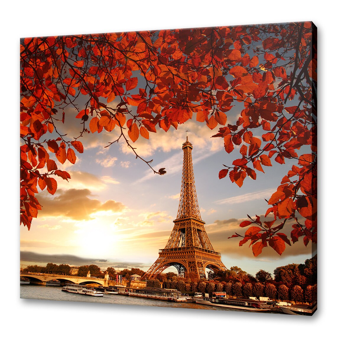 Red Autumn Leaves, Eiffel Tower Paris France Art Print
