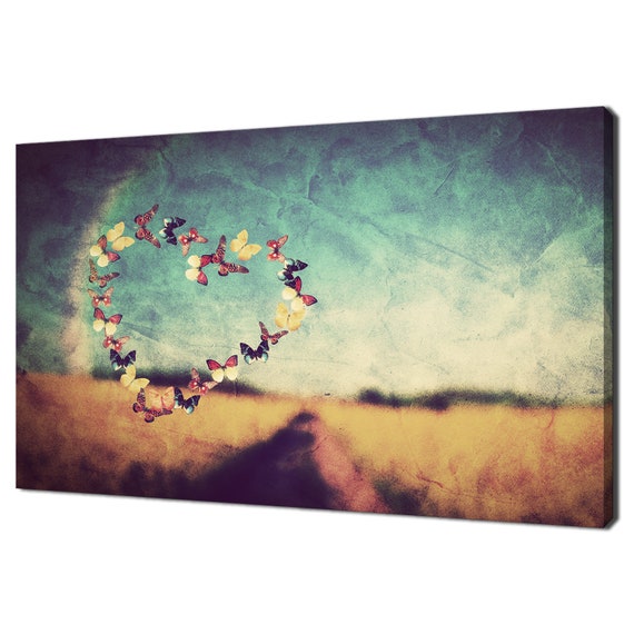 Grunge Heart Shape Made Of Colorful Butterflies Modern Design Home Decor Print Wall Art Ready To Hang