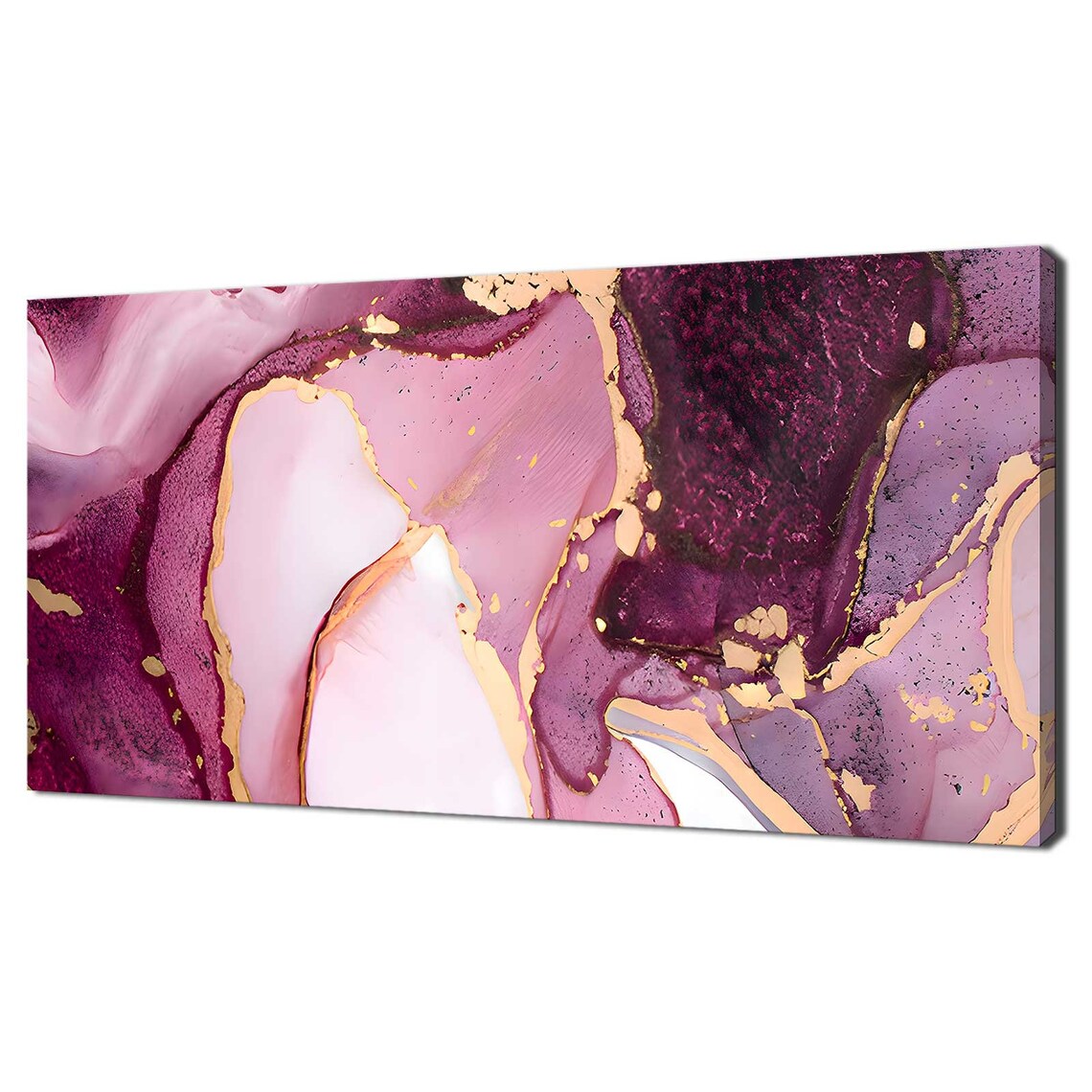 Pink Magenta Marble Swirl Gold Accent Abstract Ink Fluid Art Poster