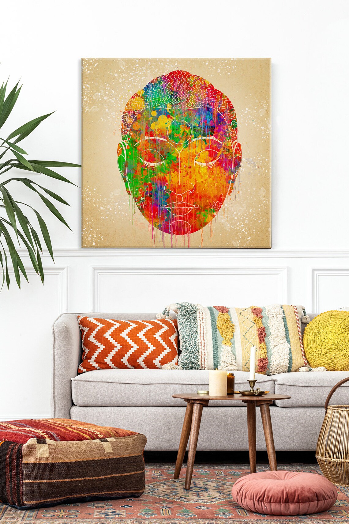 Colourful Buddha Face Rainbow Watercolour Spiritual Meditation Wall Art Poster - Image 2