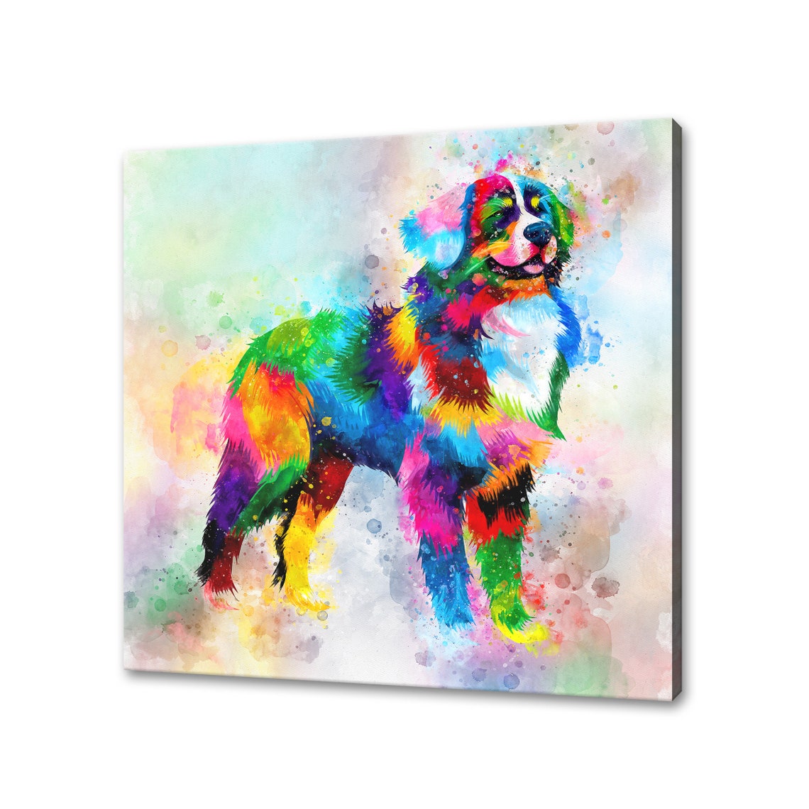 Bernese Mountain Dog Rainbow Watercolor Full Body Standing Pose Poster