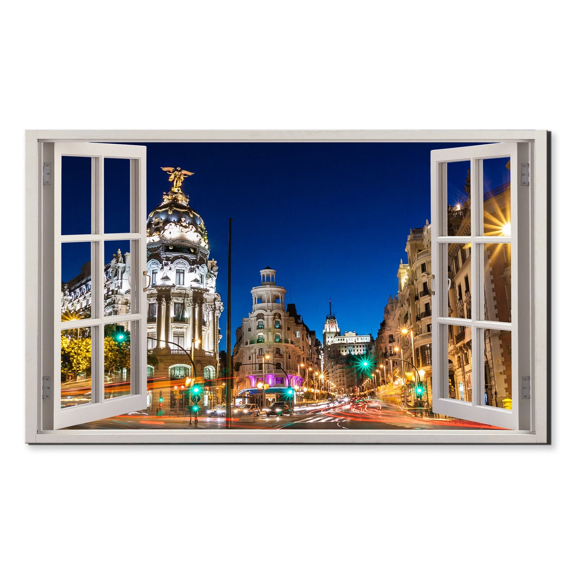 Madrid Gran Via Night City Lights Window View Wall Art Poster