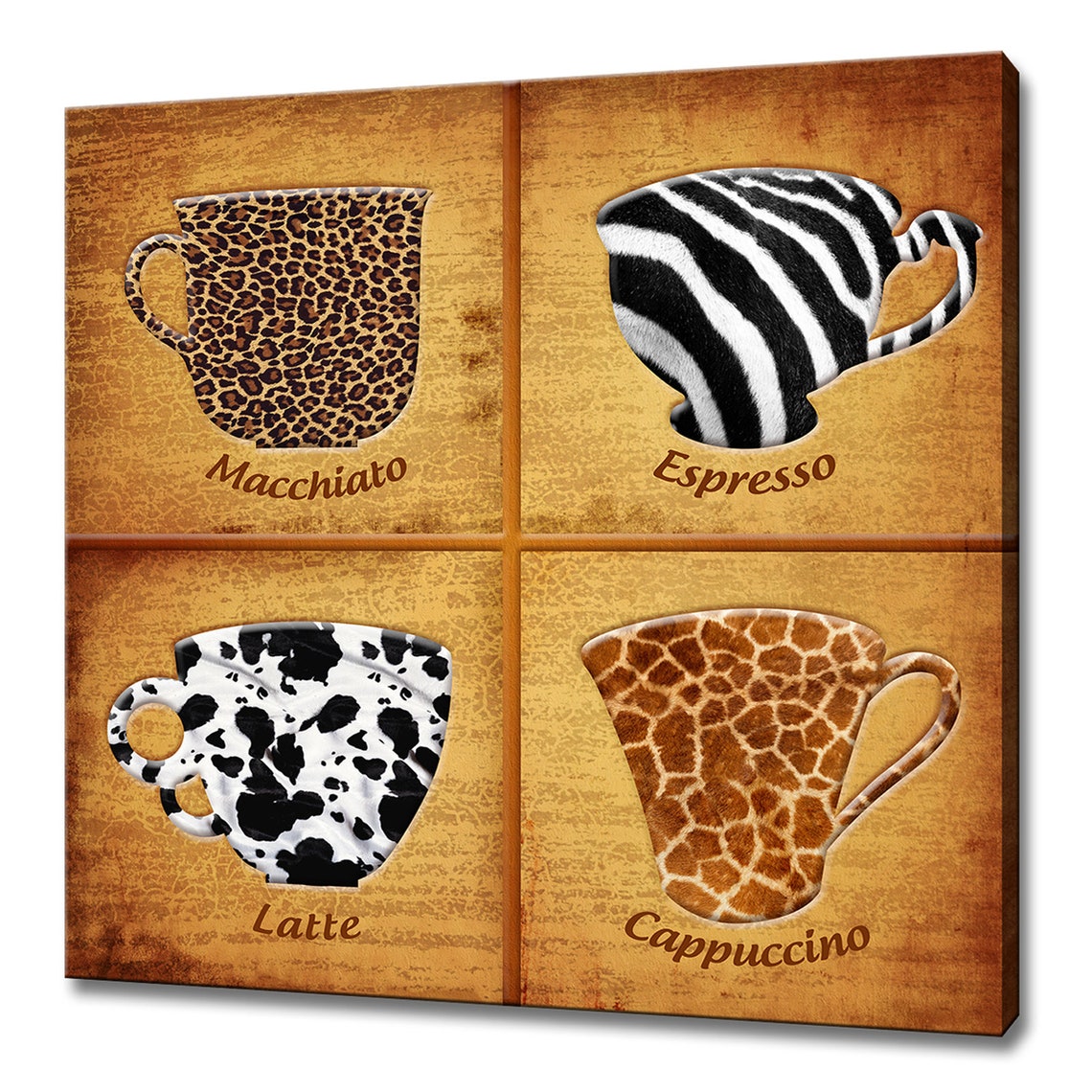 Coffee Cups Animal Fur Colours On Wooden Board Kitchen Modern Design Home Decor Print Wall Art Picture Wall Hanging