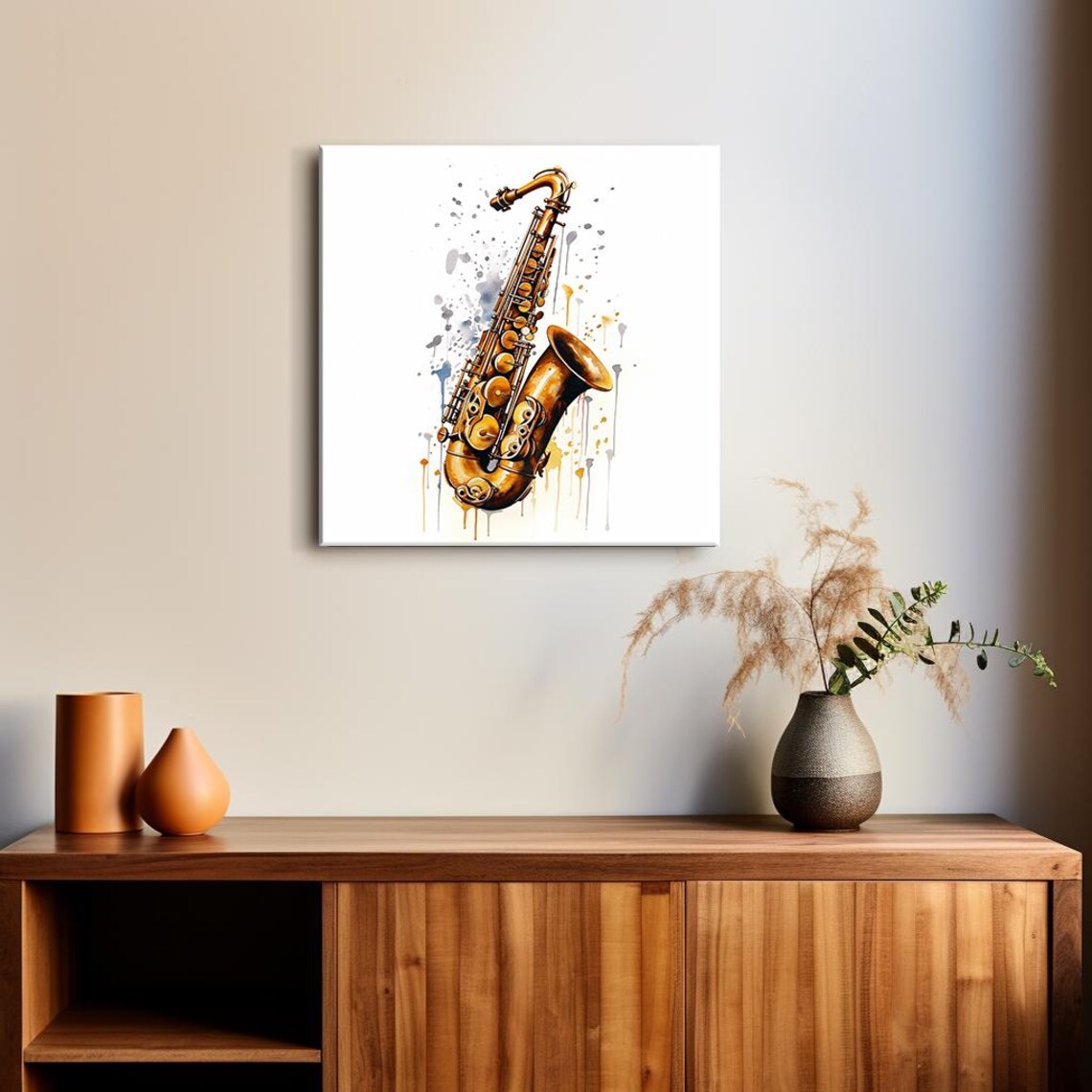 Golden Saxophone Watercolor Splash Jazz Instrument Music Poster - Image 2