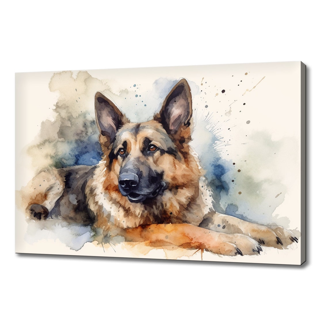 German Shepherd Dog Watercolor Portrait Resting Puppy Wall Print