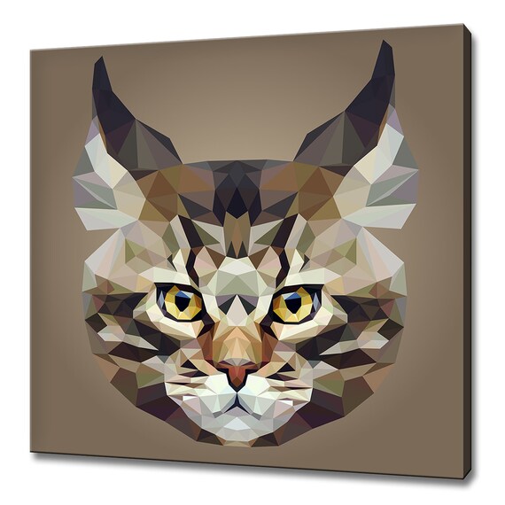 Geometric Low Poly Cat Face Fragmented Triangle Polygon Modern Animal Poster