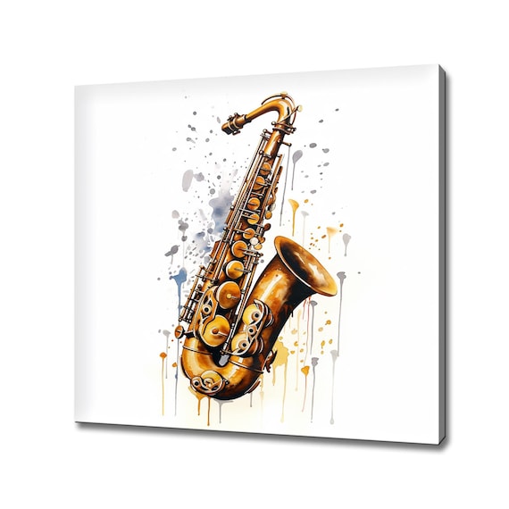Golden Saxophone Watercolor Splash Jazz Instrument Music Poster