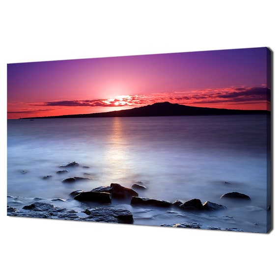 Beautiful Pink Sunset Seascape Rocks Modern Design Home Decor Print Wall Art Picture Wall Hanging