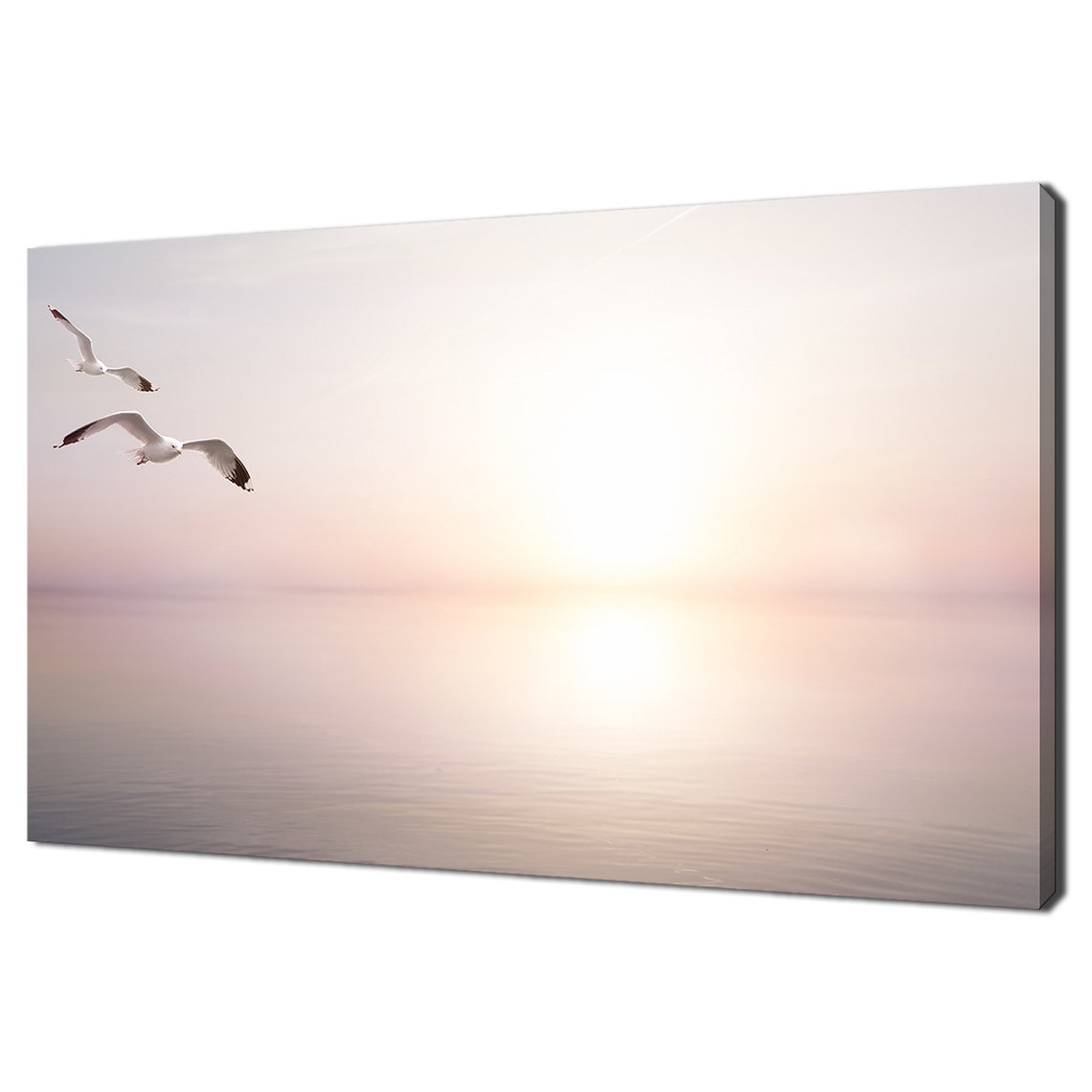 Seagulls Flying Over Calm Sea Sunrise Minimalist Ocean Seascape Poster