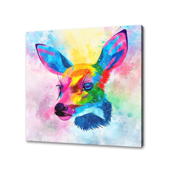 Deer Head Portrait Rainbow Watercolour Abstract Wildlife Poster
