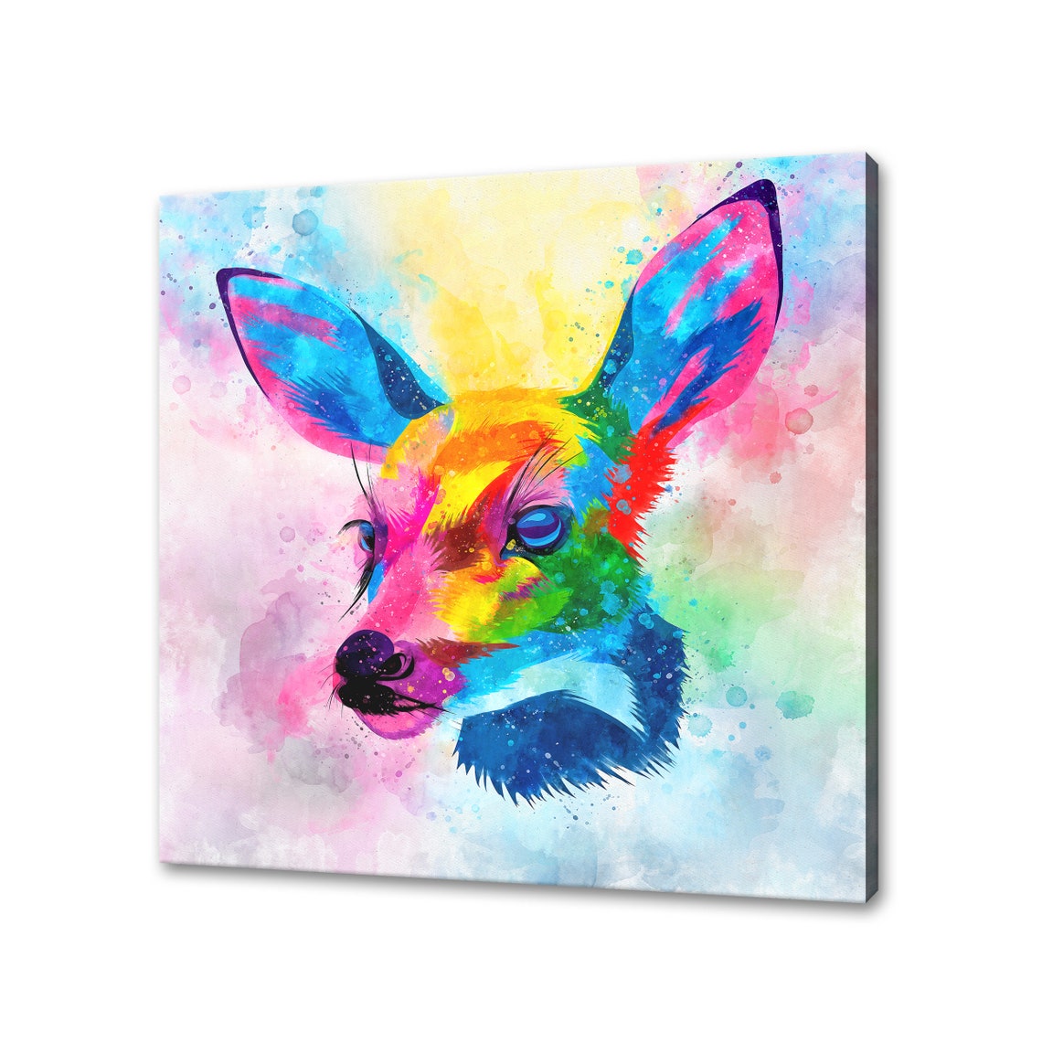 Deer Head Portrait Rainbow Watercolour Abstract Wildlife Poster