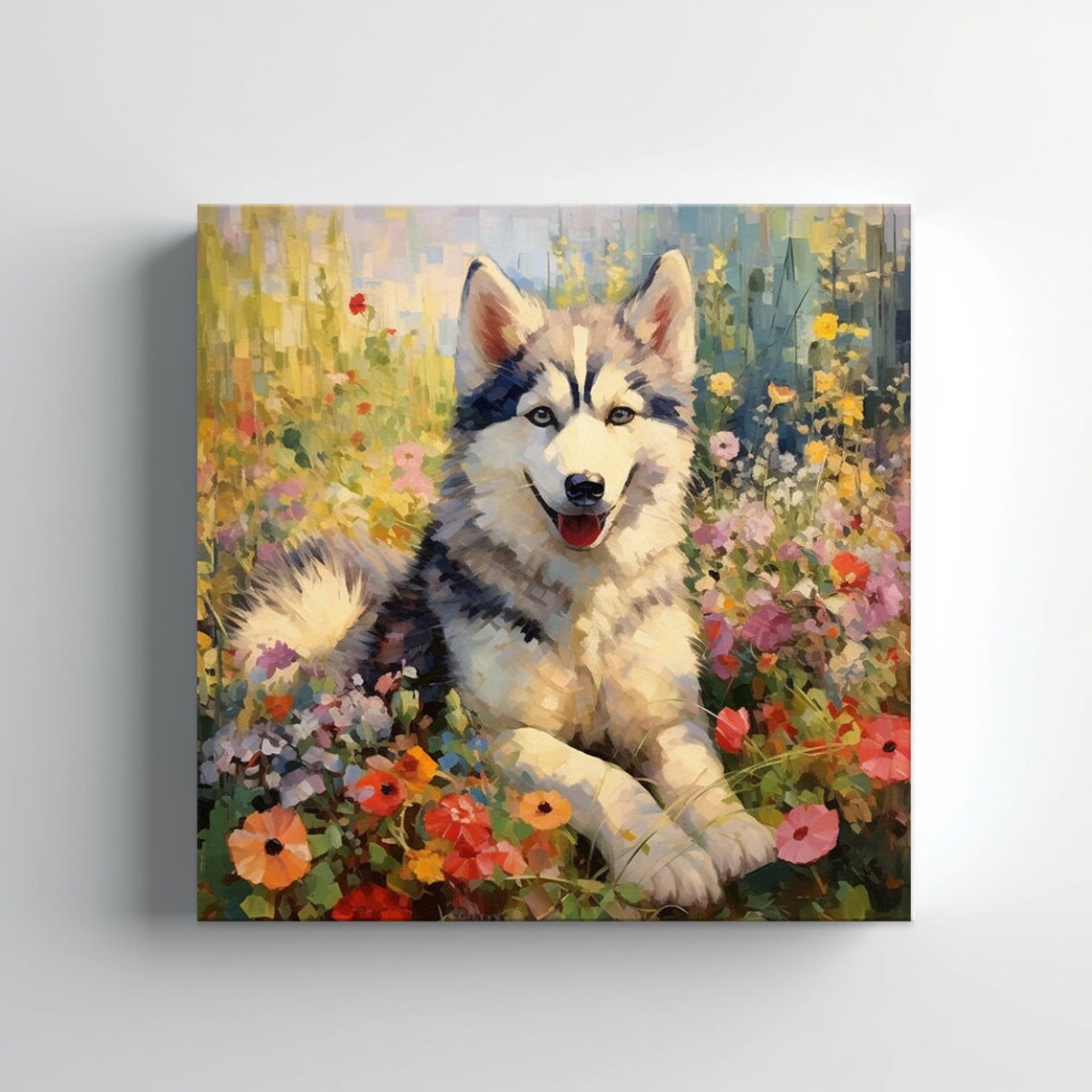 Husky Puppy Flower Meadow Portrait Impressionist Dog Wall Art Print - Image 3
