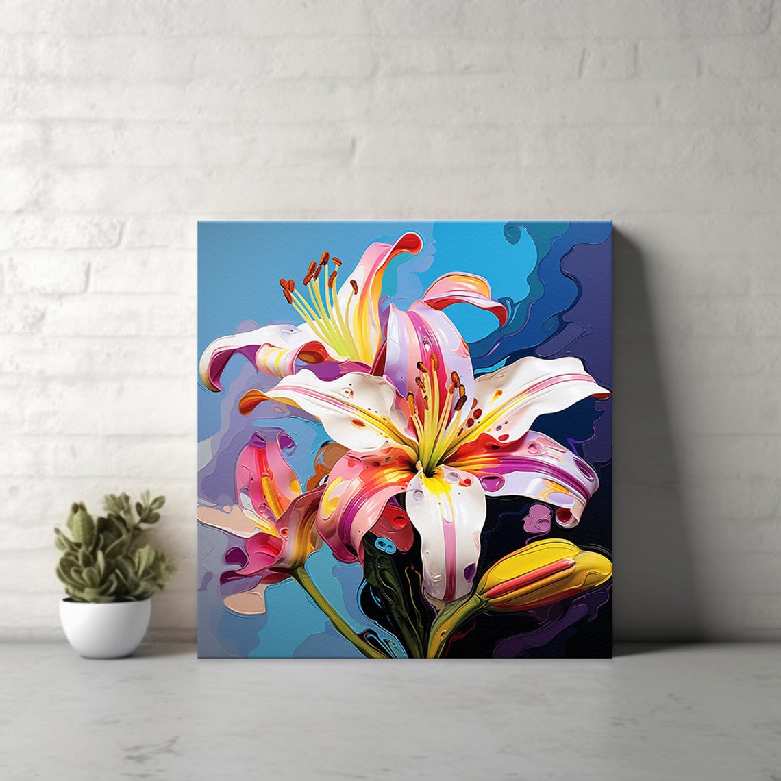 Striped Lily Stems Close Up Blue Purple Swirl Modern Floral Art Poster - Image 4