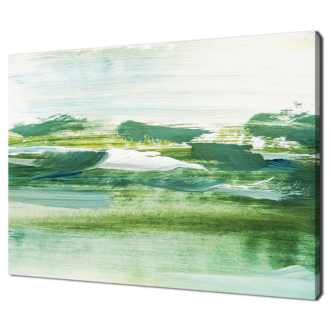 Green White Abstract Oil Brushstroke Waves Coastal Modern Wall Art