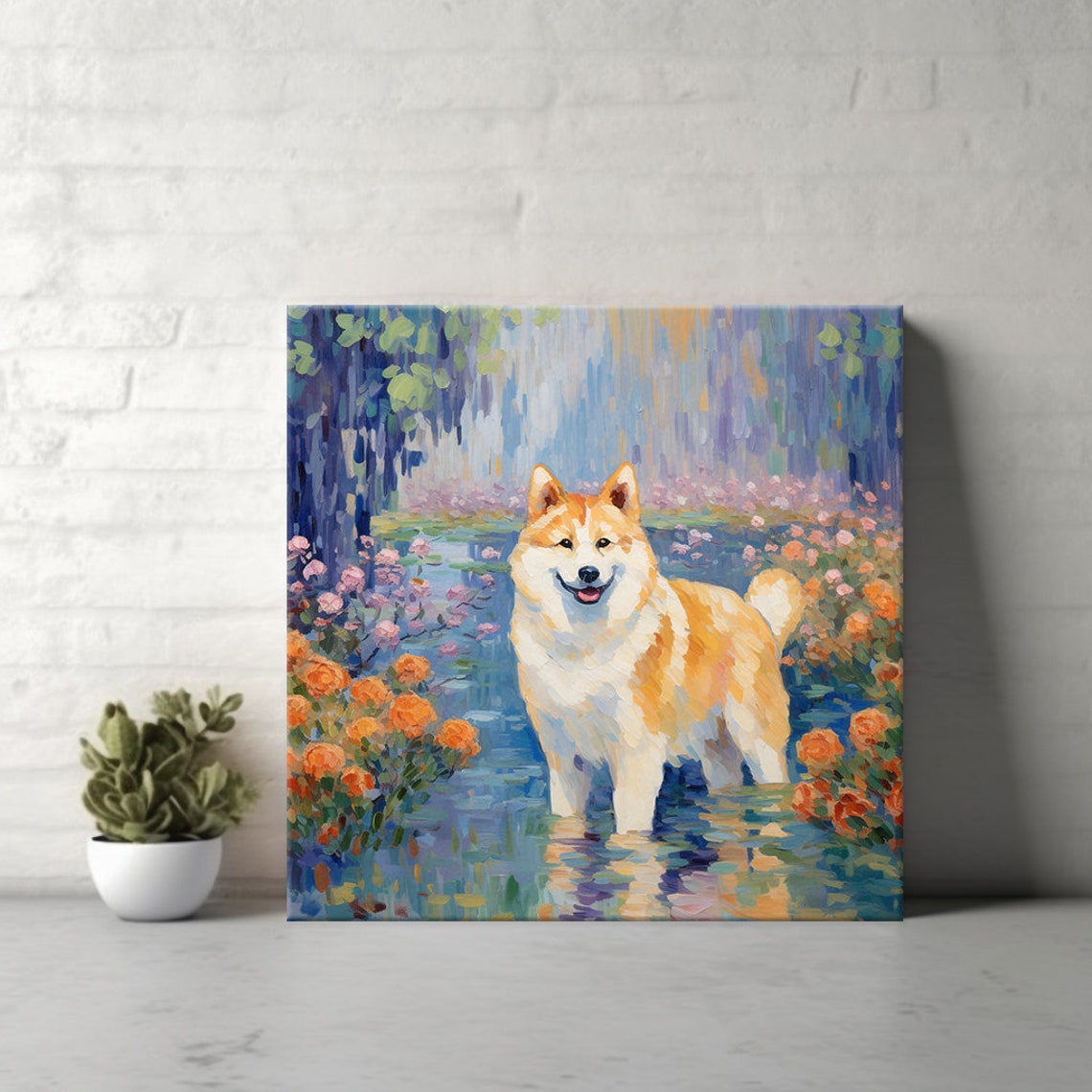 Colourful Akita Dog Flowers Field Animal Print Gift For Akita Dog Lover Colourful Dog Portrait Painting Print Dog Pet Wall Art - Image 4