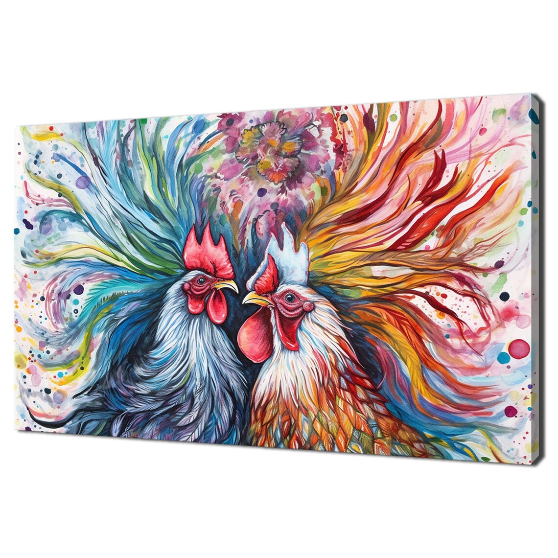 Hen and Rooster Watercolor Modern Home Art Print