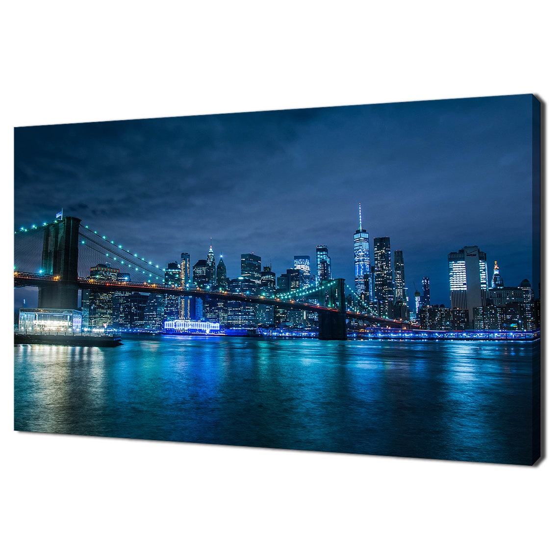 New York City Brooklyn Bridge Night Skyline City Lights Travel Poster
