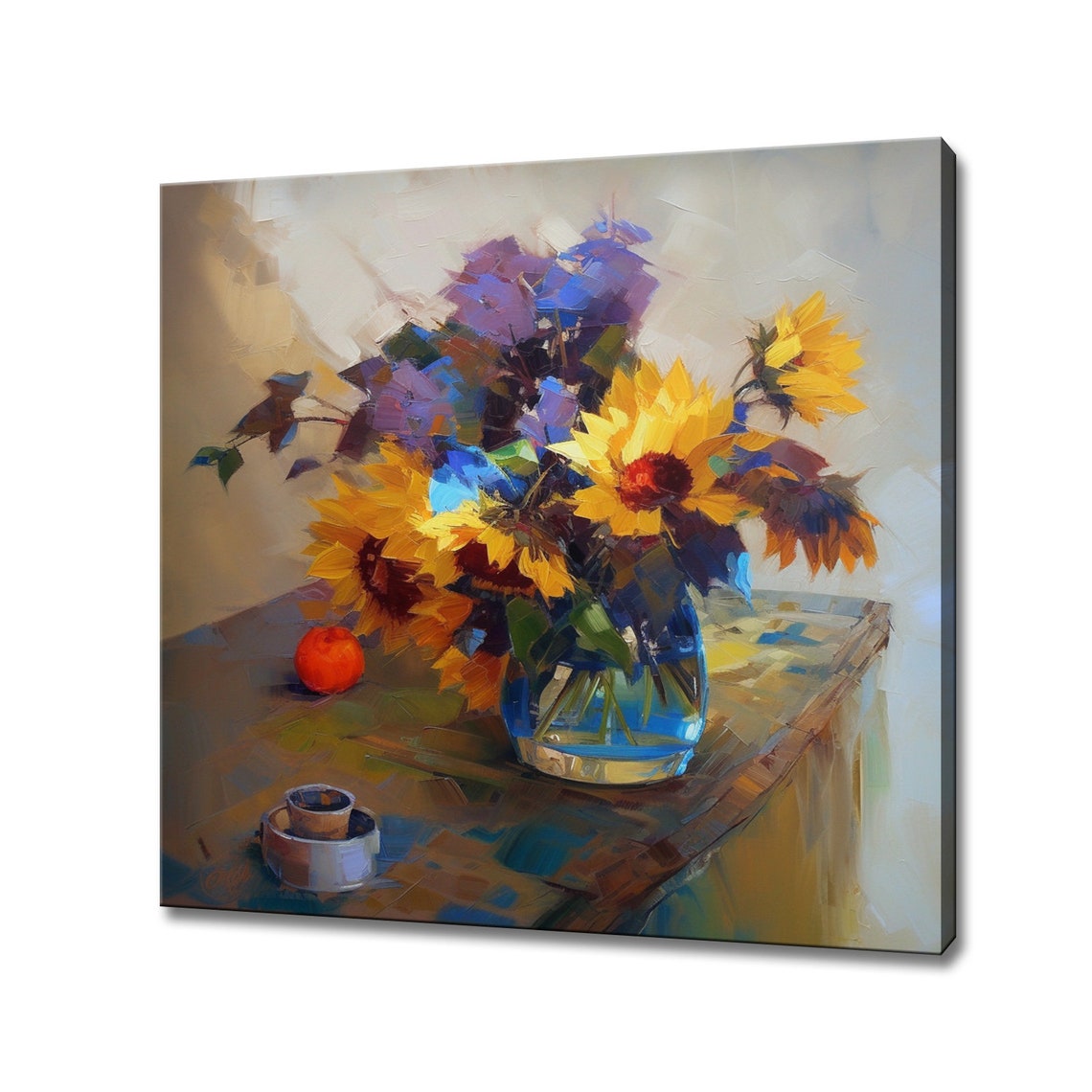 Sunflowers In A Glass Vase Still Life Painting Wall Art Print