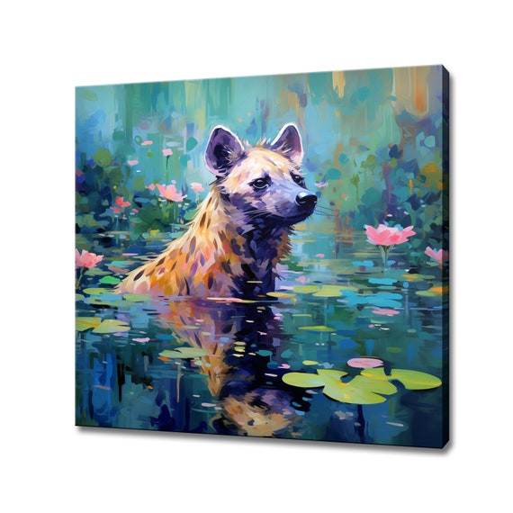 Hyena In The Water Pond Print Gift For Hyena Lover Colourful Hyena Portrait Painting Print Hyena Wall Art