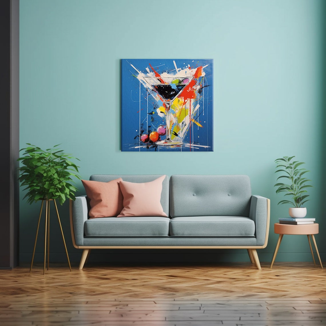Vibrant Abstract Martini Glass Colorful Splash Blue Kitchen Poster - Image 2