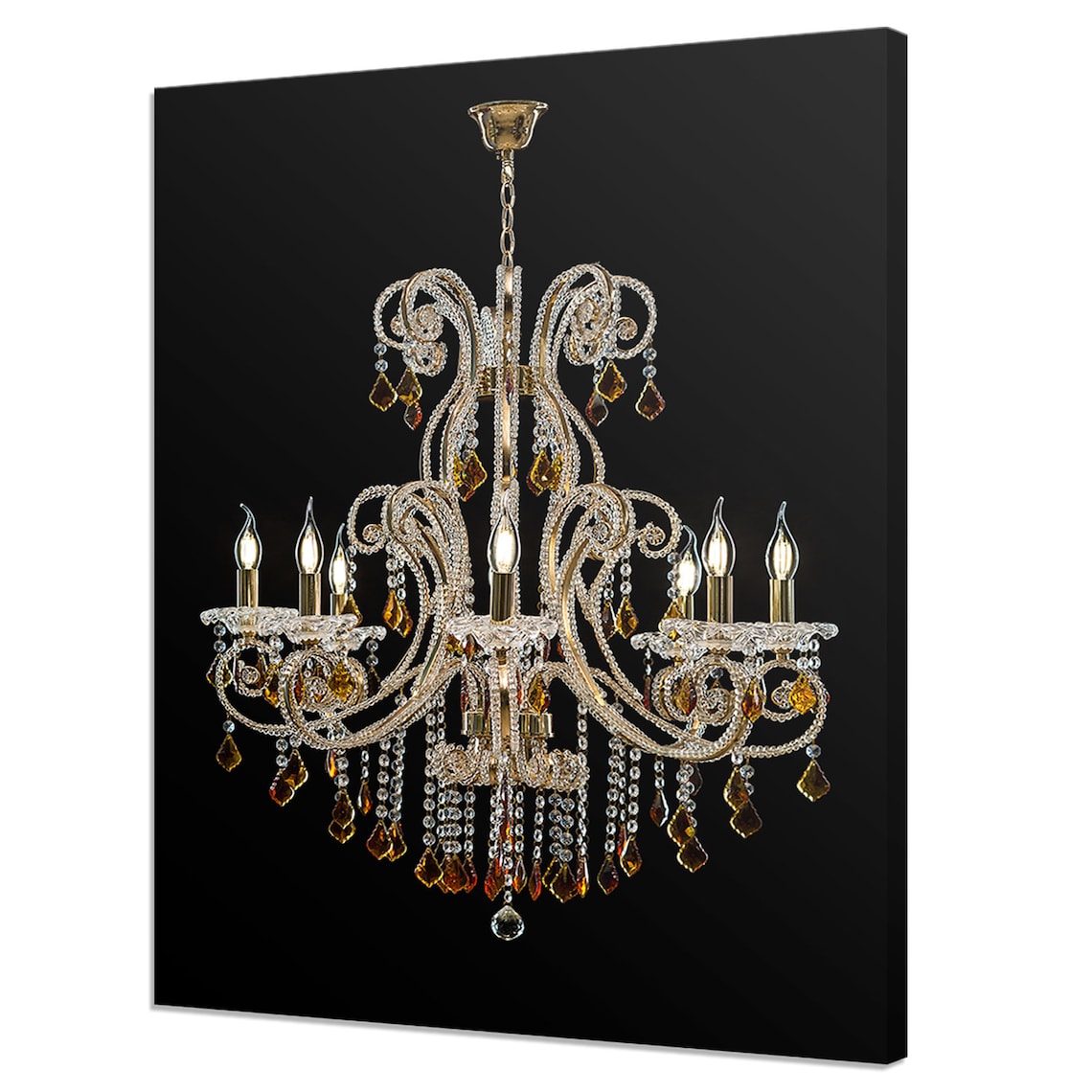 Crystal Chandelier Amber Crystals Gold Elegant Luxury Lighting Canvas Print