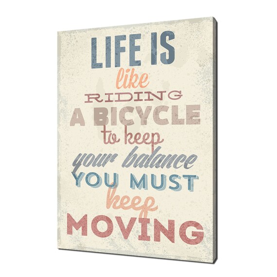 Life Is Like Riding A Bicycle Inspirational Typography Quote Wall Art