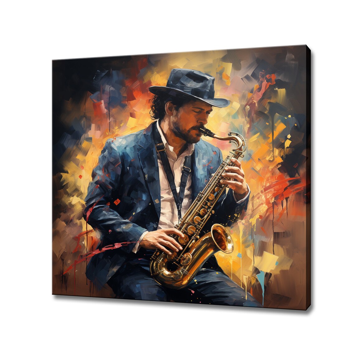 Saxophone Player Colorful Painting-Style Art Print