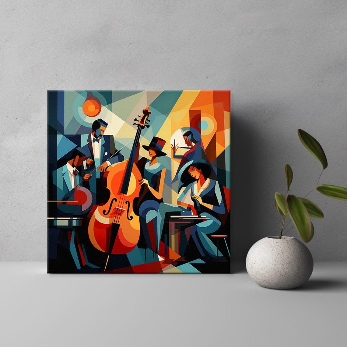 Jazz Band Cubist Painting Double Bass Piano Stage Music Art Poster - Image 3