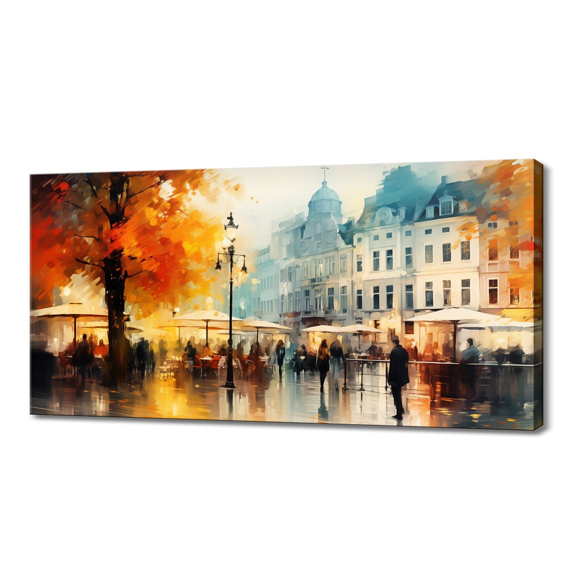 Riga Latvia Autumn Cafe Street Golden Impressionist Travel Poster