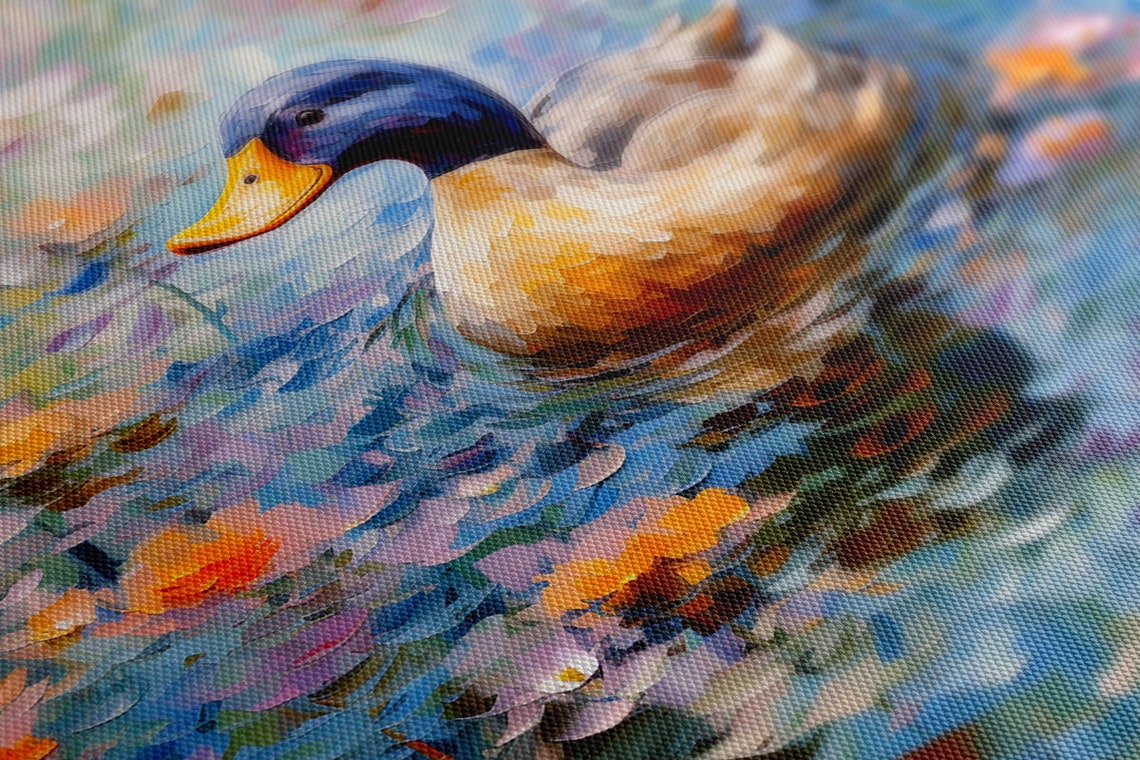 Mallard Duck Swimming In A Flower Petal Pond Painting Poster - Image 4