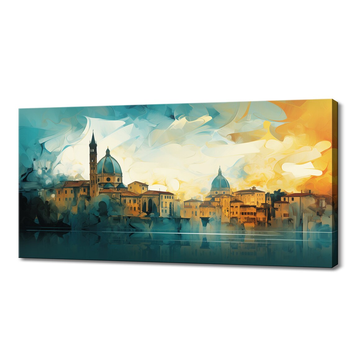 Florence Italy Abstract Duomo Domes Teal Golden Sky Travel Poster