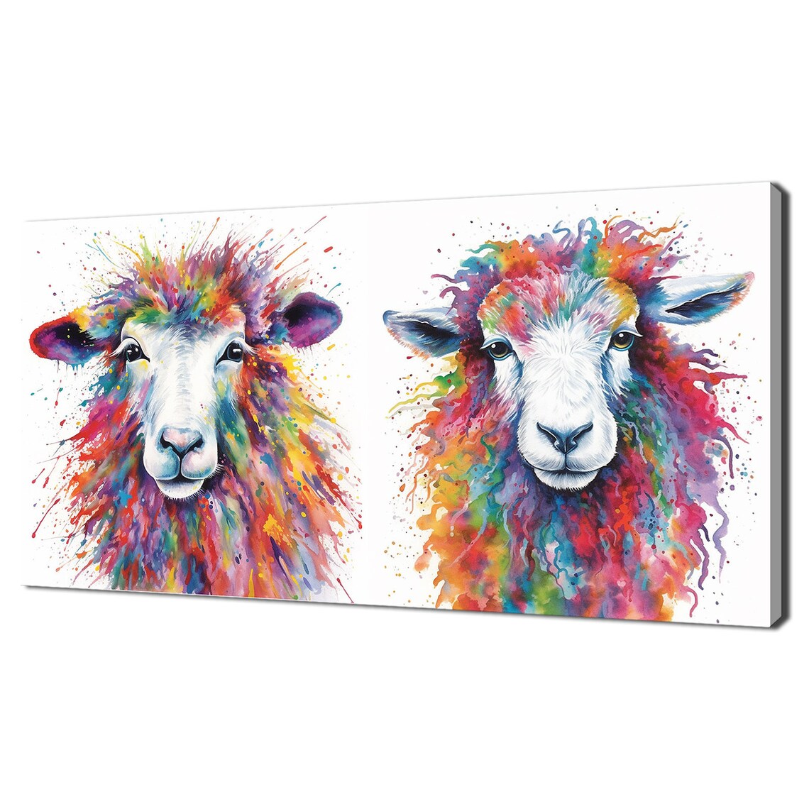 Rainbow Two Sheep Watercolor Art Print, Nursery Decor