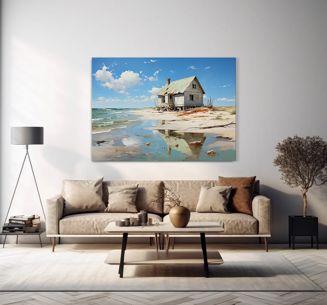 Abandoned House By The Sea Vintage Landscape Moody Painting Style Print Farmhouse Decor Art Neutral Nature Picture Wall Hanging - Image 4