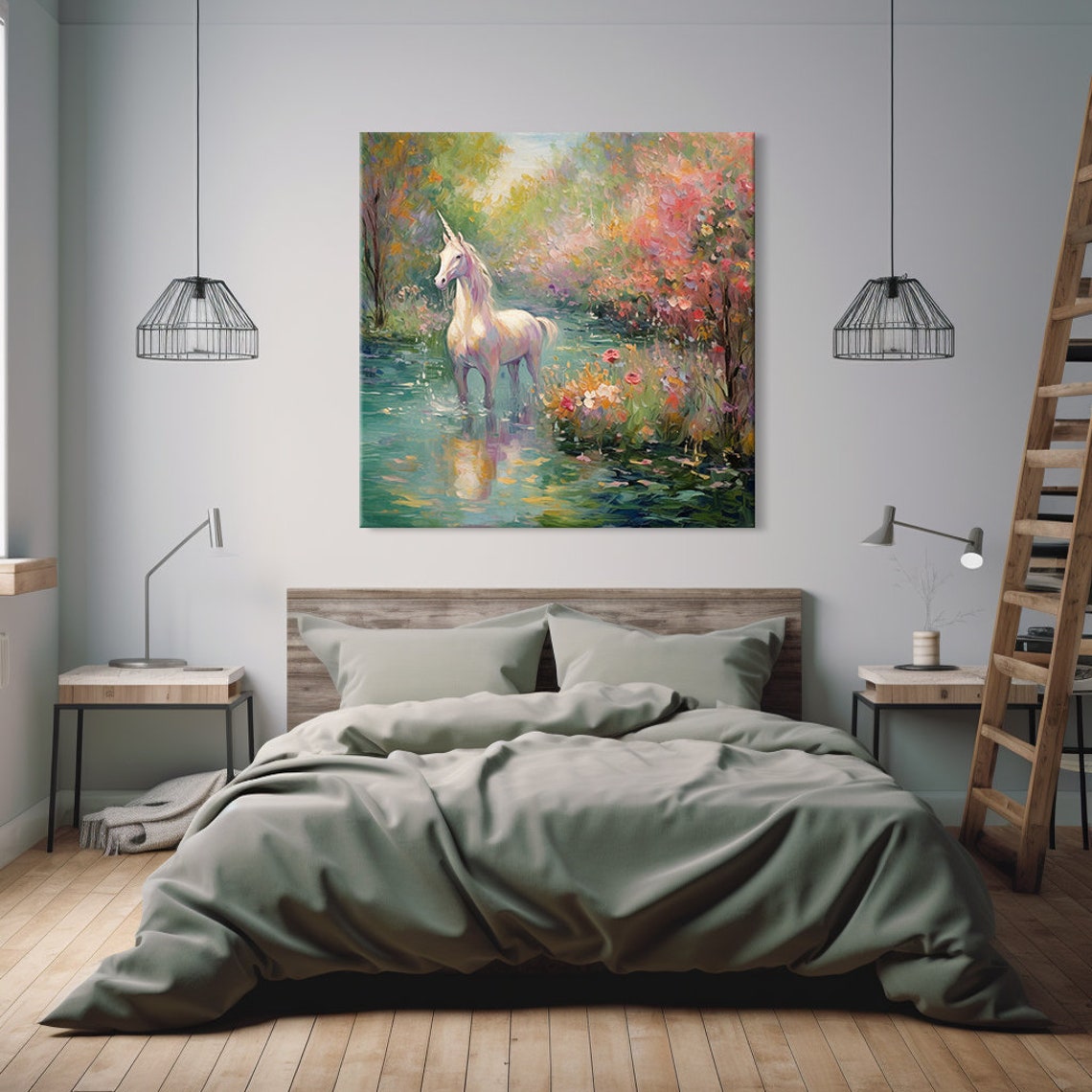 Stunning Unicorn In The Forest Animal Print Gift For Unicorn Lover Colourful Unicorn Portrait Painting Print Unicorn Kids Wall Art - Image 3