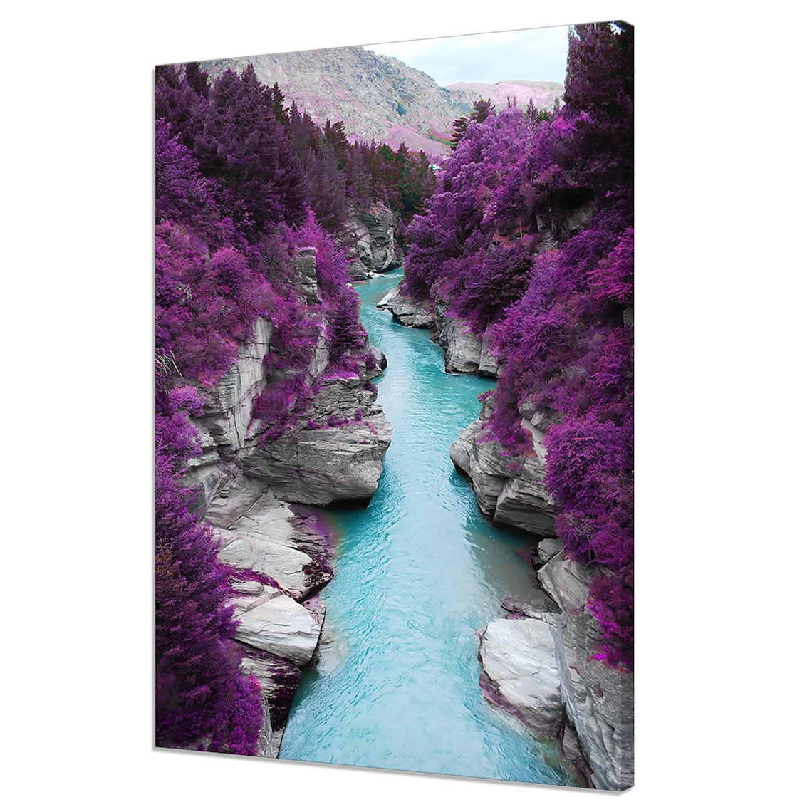 Pine Forest Mountain and River Stream Art Print