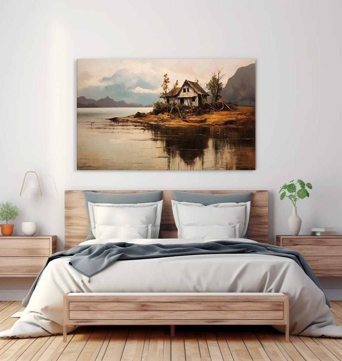 Old House By The Lake Vintage Landscape Countryside Painting Style Print Farmhouse Decor Art Picture Wall Hanging Fine Art Print - Image 4