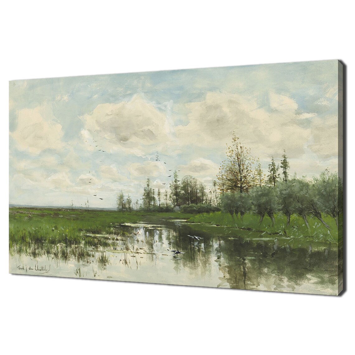 Pool With Trees And Meadow 1866 1917 Vintage Victorian Oil Painting Print 18th Century Antique Fine Art Rustic Farmhouse Decor