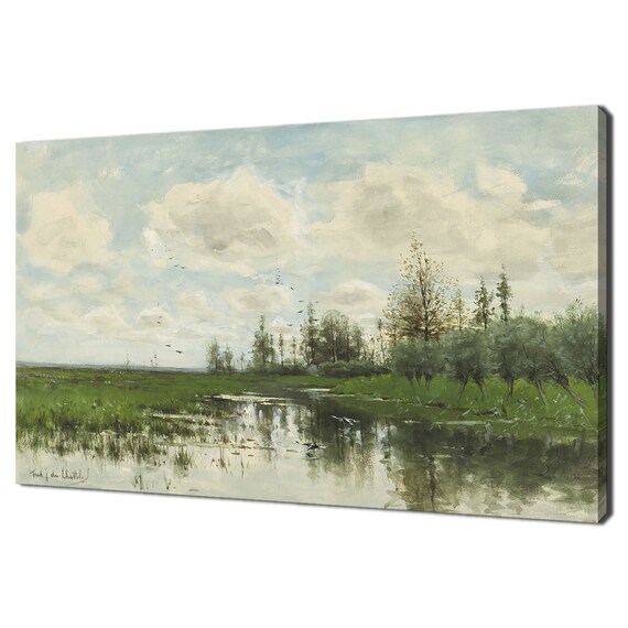 Pool With Trees And Meadow 1866 1917 Vintage Victorian Oil Painting Print 18th Century Antique Fine Art Rustic Farmhouse Decor