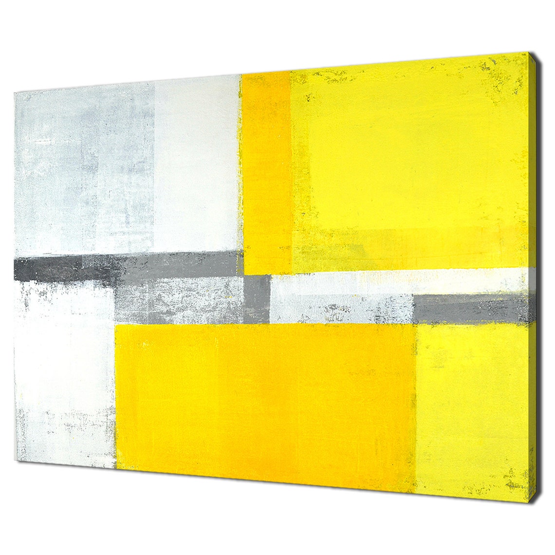 Vivid Yellow Grey White Abstract Block Painting Modern Art Print