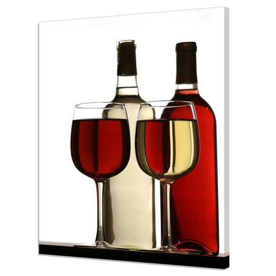 Red White Wine Glasses Bottles Backlit Minimal Kitchen Wine Lover Poster