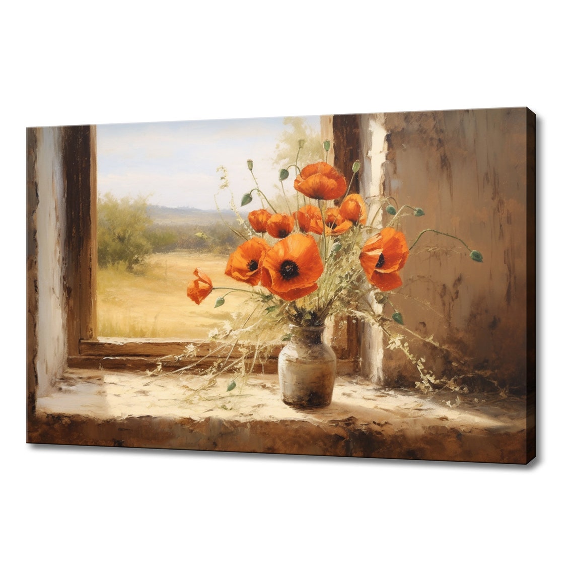 Vintage Red Poppy Flowers Painting Style Print Farmhouse Decor Art Neutral Nature Picture Wall Hanging Still Life Fine Art Print