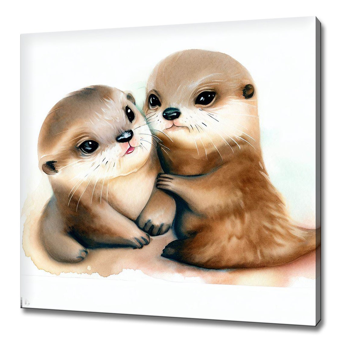 Cute Baby Otters Watercolor Art Nine Panel Nursery Kids Room Poster - Image 3
