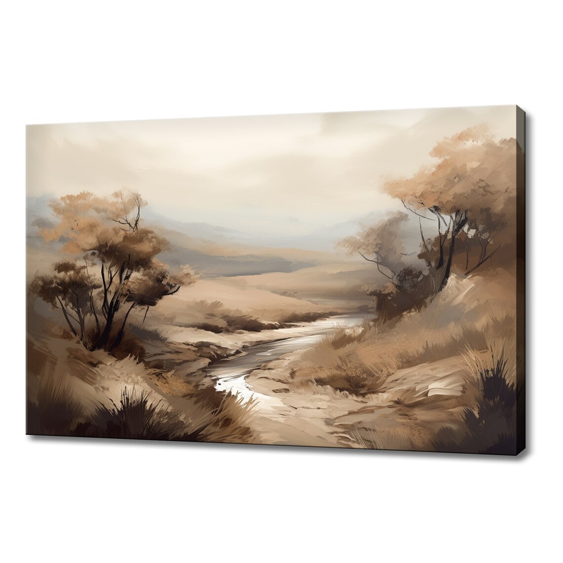 River Mountains Vintage Abstract Landscape Art Print