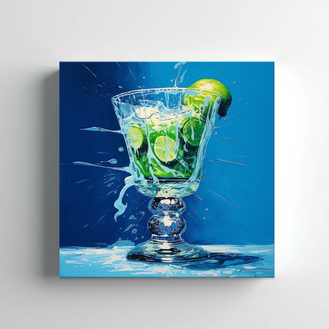 Green Lime Cocktail Glass Splash Blue Refreshing Drink Art Poster - Image 3