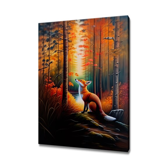 Red Fox Sitting In Autumn Forest Golden Fall Foliage Wildlife Poster