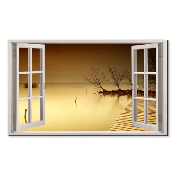 Beautiful Sunset Over Lake Balaton Window View Window Frame Style Modern Design Home Decor Print Wall Art Picture Ready To Hang