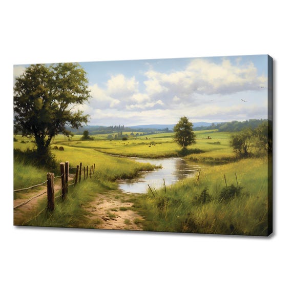 Vintage Landscape Spring Meadow Field Countryside Painting Style Print Farmhouse Decor Art Picture Wall Hanging Fine Art Print