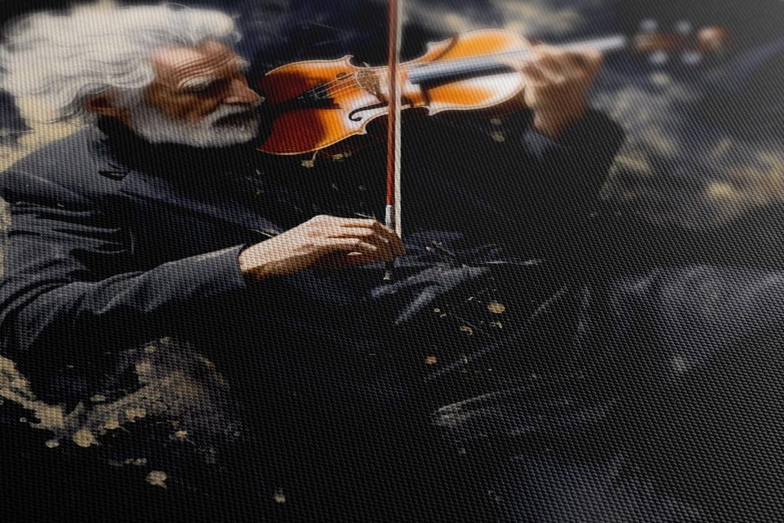 Old Violinist Seated Black Suit Classical Bow Music Art Poster - Image 2