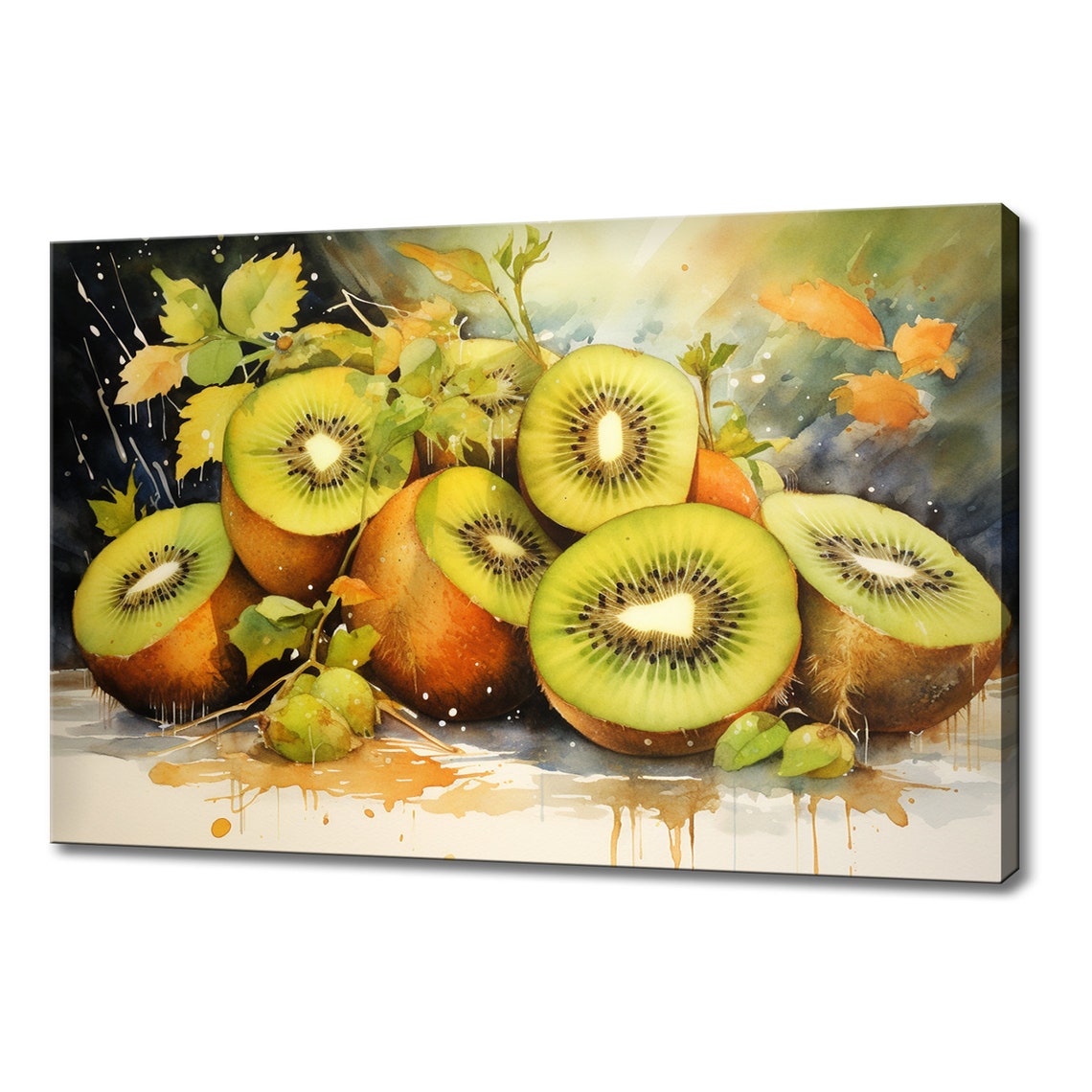 Sliced Kiwi Fruits Tropical Watercolour Fresh Kitchen Wall Art Print